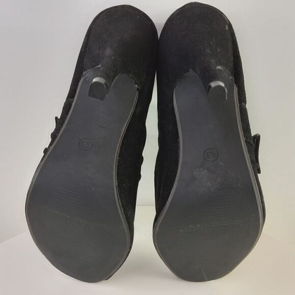 (3/$22) Charles Albert black open toe faux cowsuede heel shoe boot with buckled - Picture 13 of 17